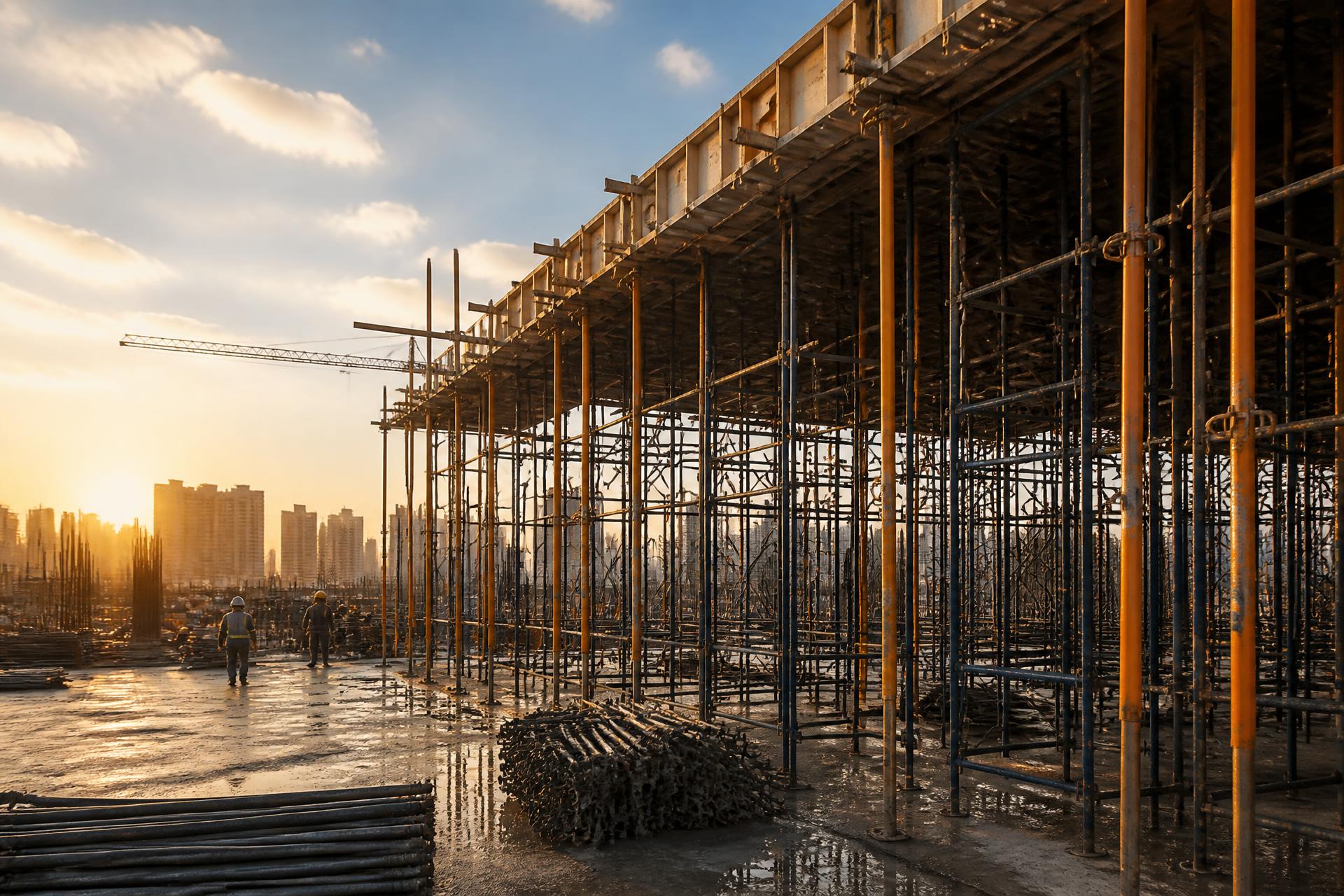 Obra com escoras e andaimes